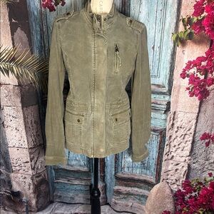 Lucky Brand army green utility style distressed jacket, size small, GUC